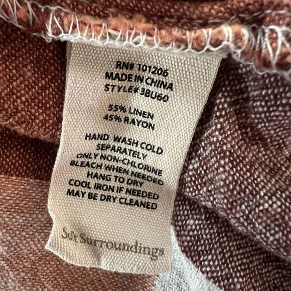 Soft Surroundings Button Up Blouse Small Petite  Linen Blend Checkered Plaid - Picture 5 of 5